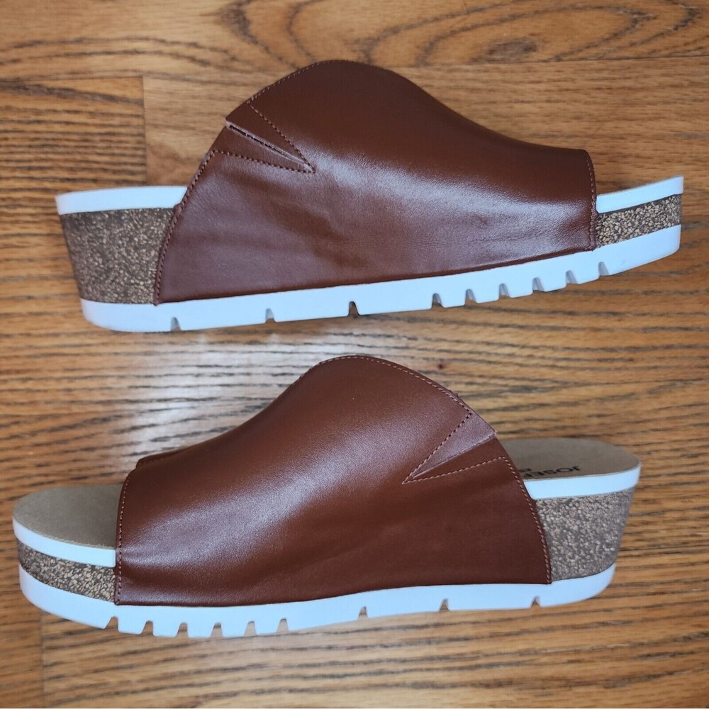 Josef Seibel Quinn Leather Slip On Comfort Wedge Sandal Brown EU 41 US 10 10.5